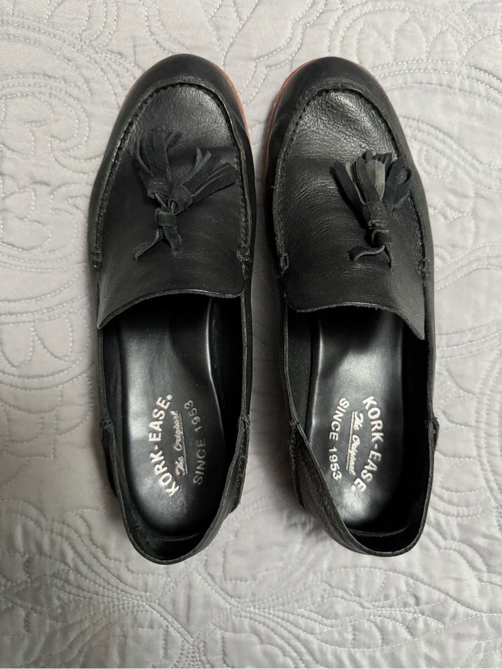 Kork-Ease Black Leather Tassel Slip-On Loafers